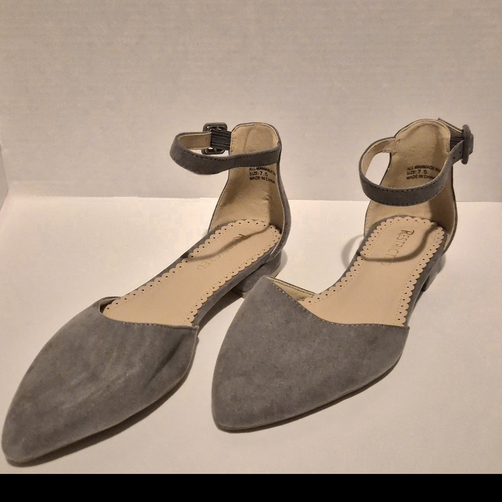 Restricted Gray Ankle Strap Flats